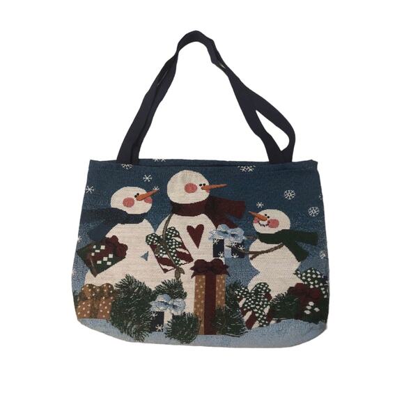 Mohawk Home Open Tapestry Snowman Winter Holiday Tote Bag Purse - Picture 1 of 6